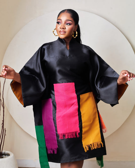 Ariel Black Short Mikado Aso Oke Boubou