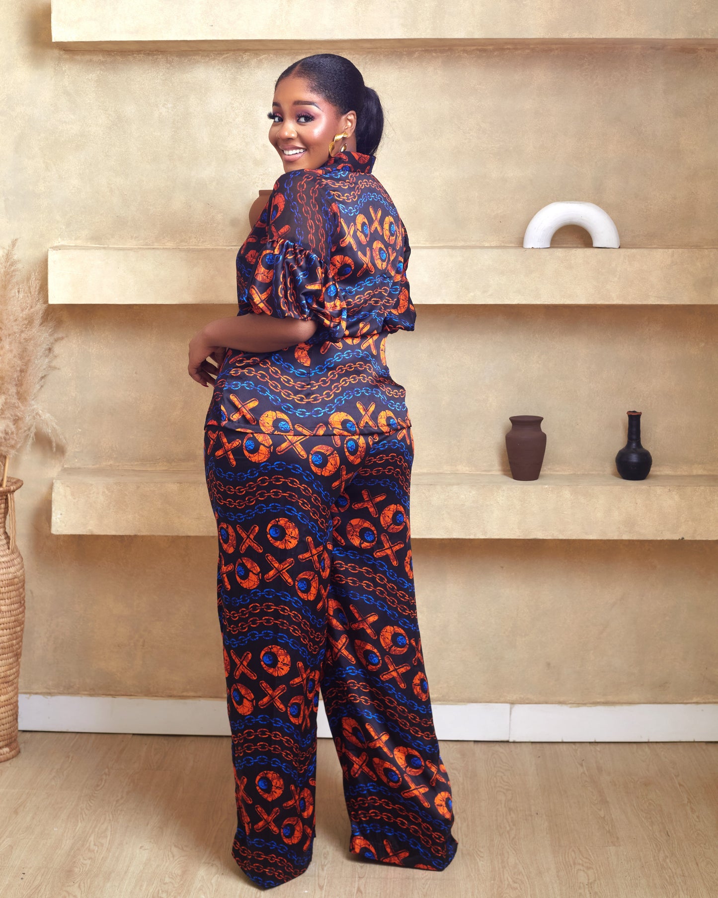 Amarah Blue Orange African Print Pant Set