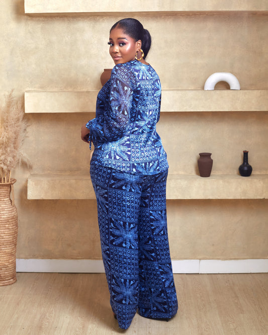 Adun Blue Adire African Print Pant Set