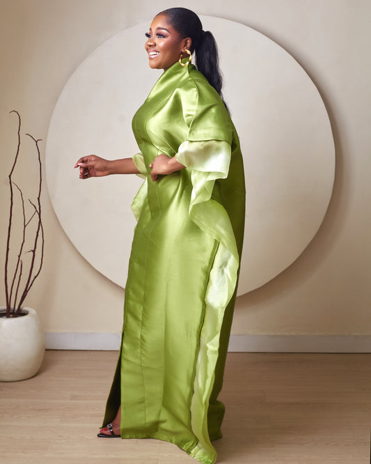 Oyinkansola Olive Green Mikado and Organdi African Boubou