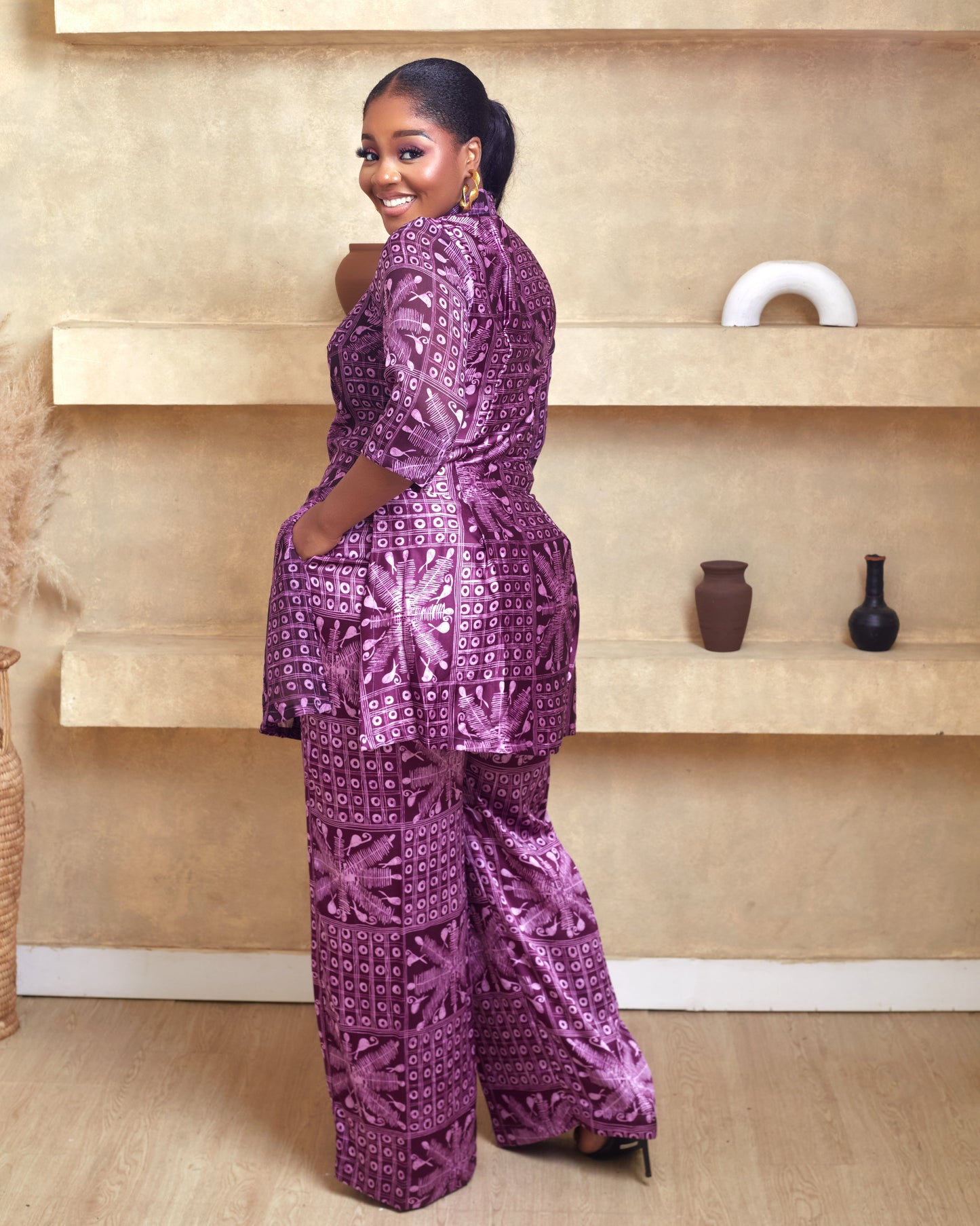 Ijeoma Purple African Print Pant Set