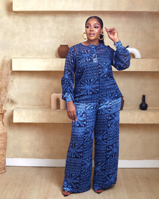 Adun Blue Adire African Print Pant Set