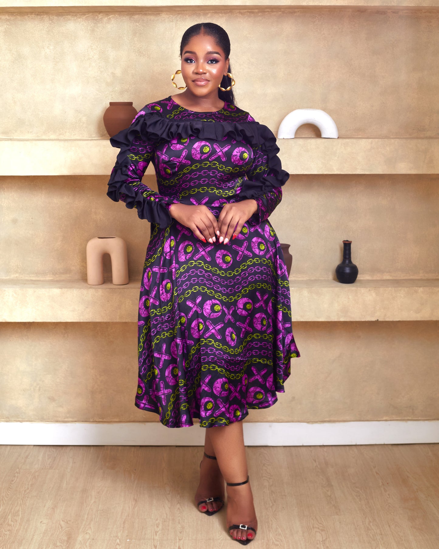 Bethany Purple African Print Silk Dress