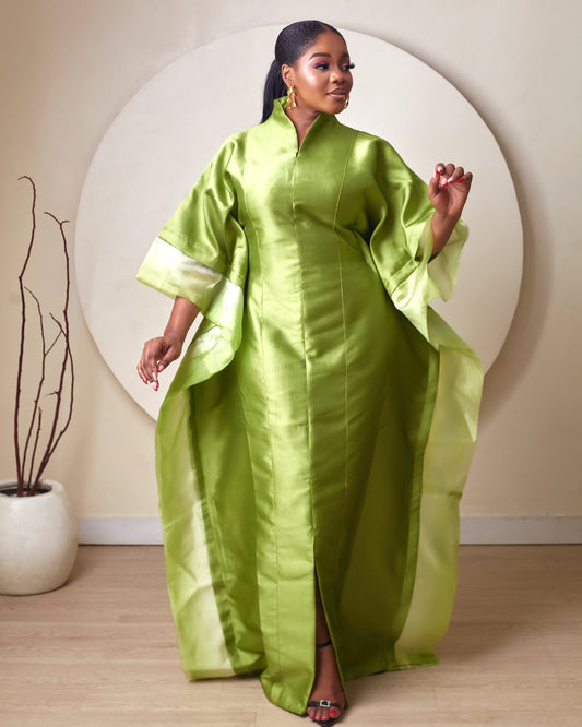 Oyinkansola Olive Green Mikado and Organdi African Boubou