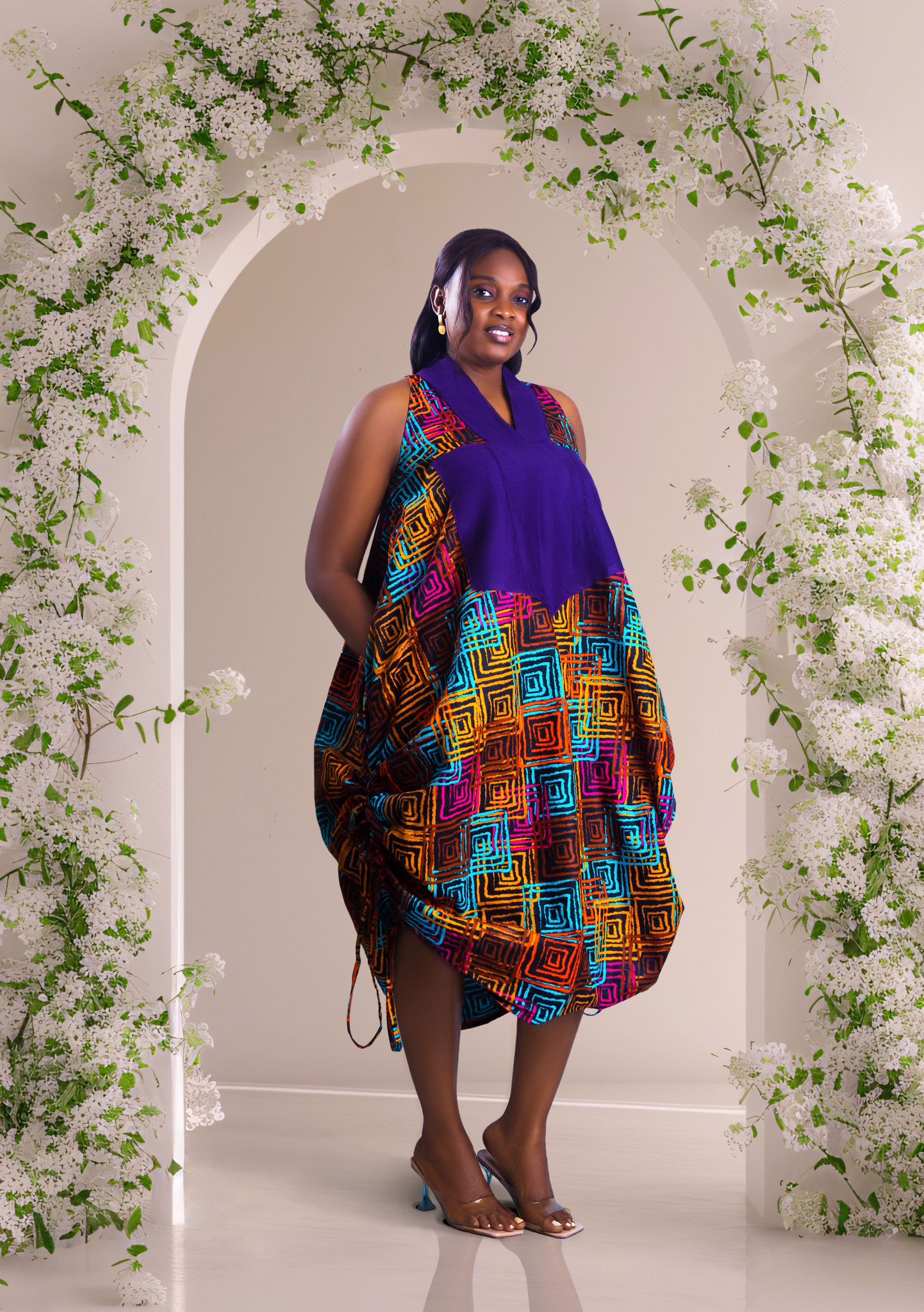 Kiira African hand dyed batik mid-length dress