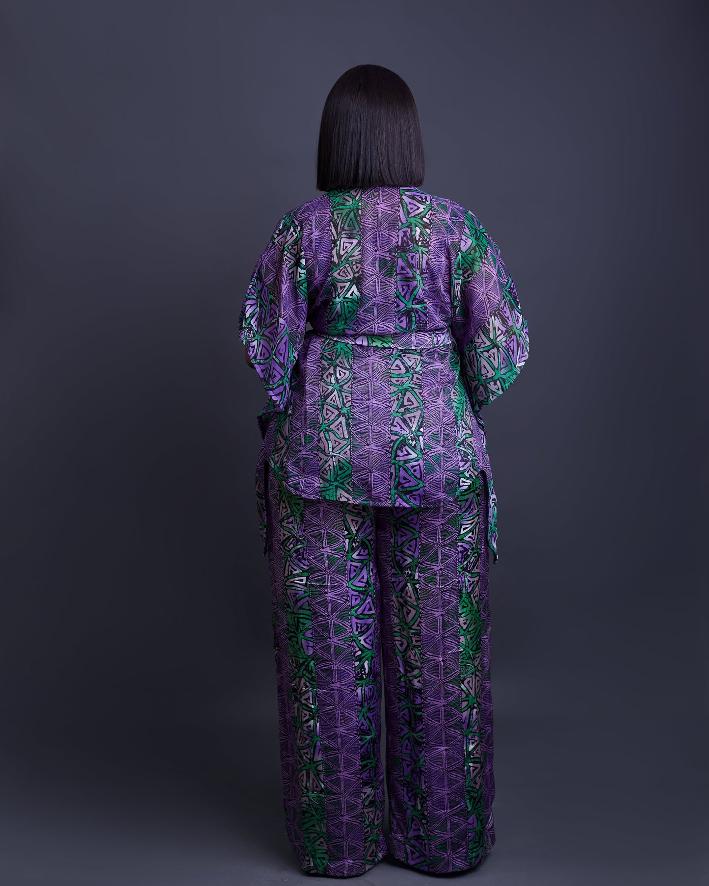 Rona African print chiffon and velvet strip pant set