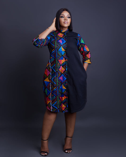 Lena African print Silk and Ankara mix dress