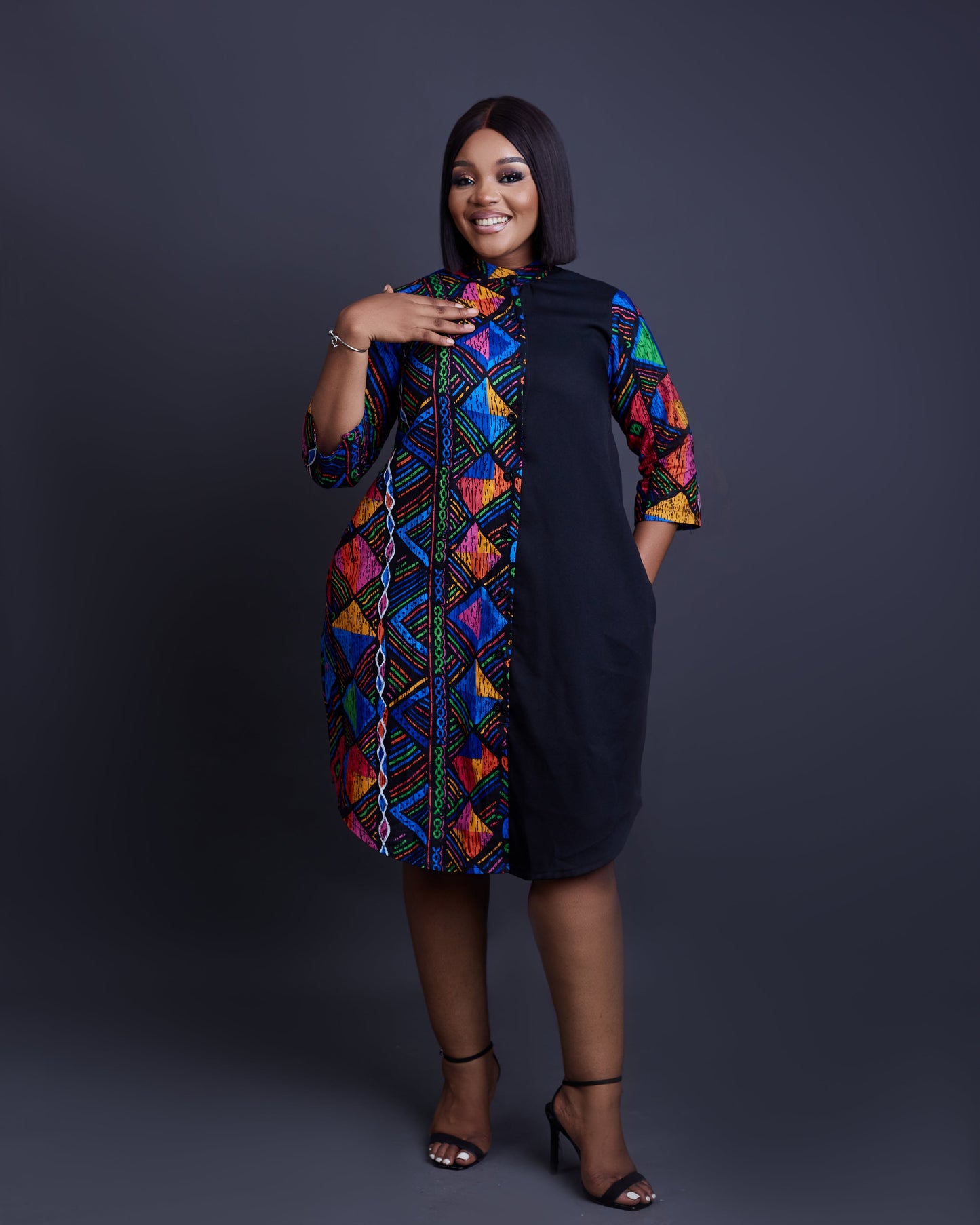 Lena African print Silk and Ankara mix dress