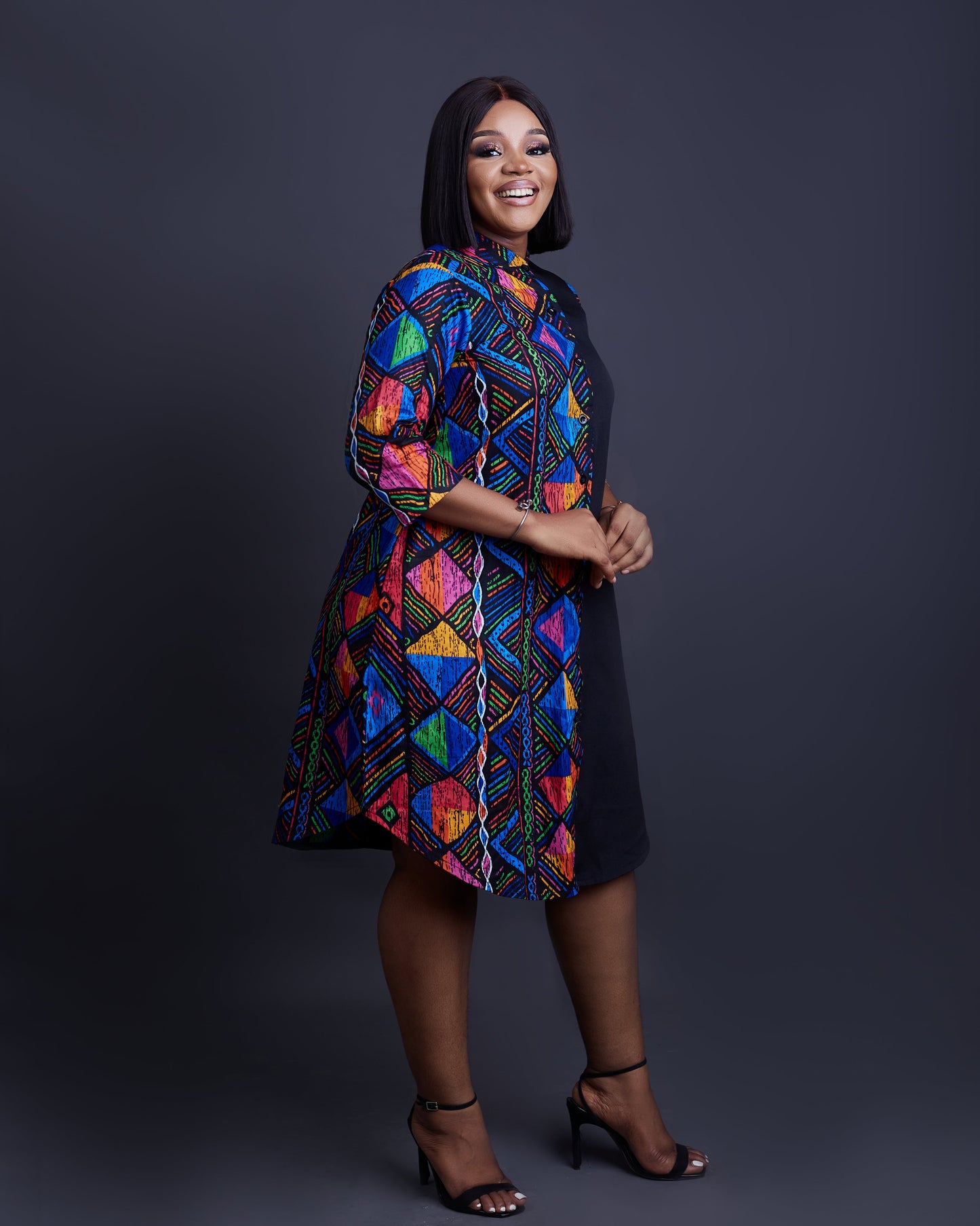 Lena African print Silk and Ankara mix dress