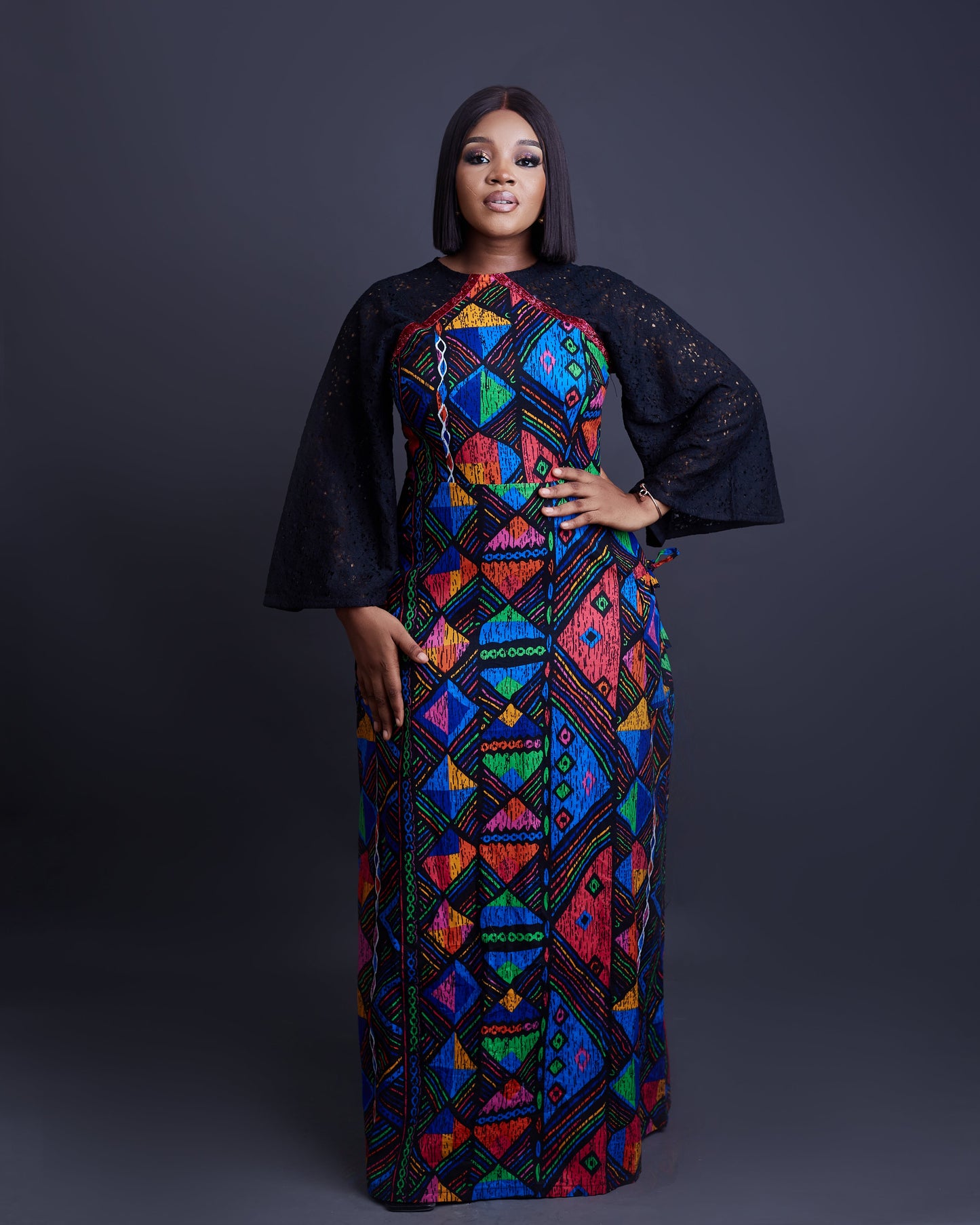 Linda African print ankara and lace mix dress