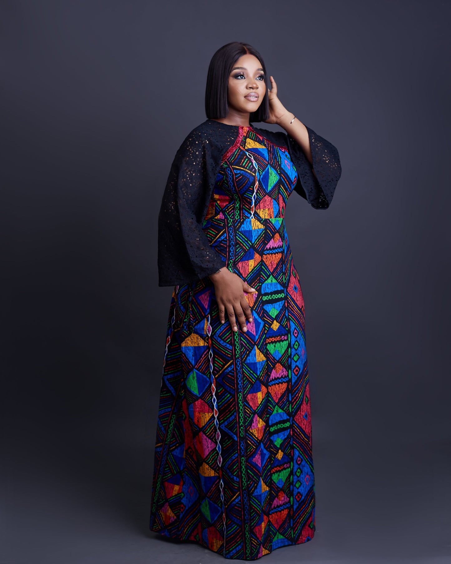 Linda African print ankara and lace mix dress