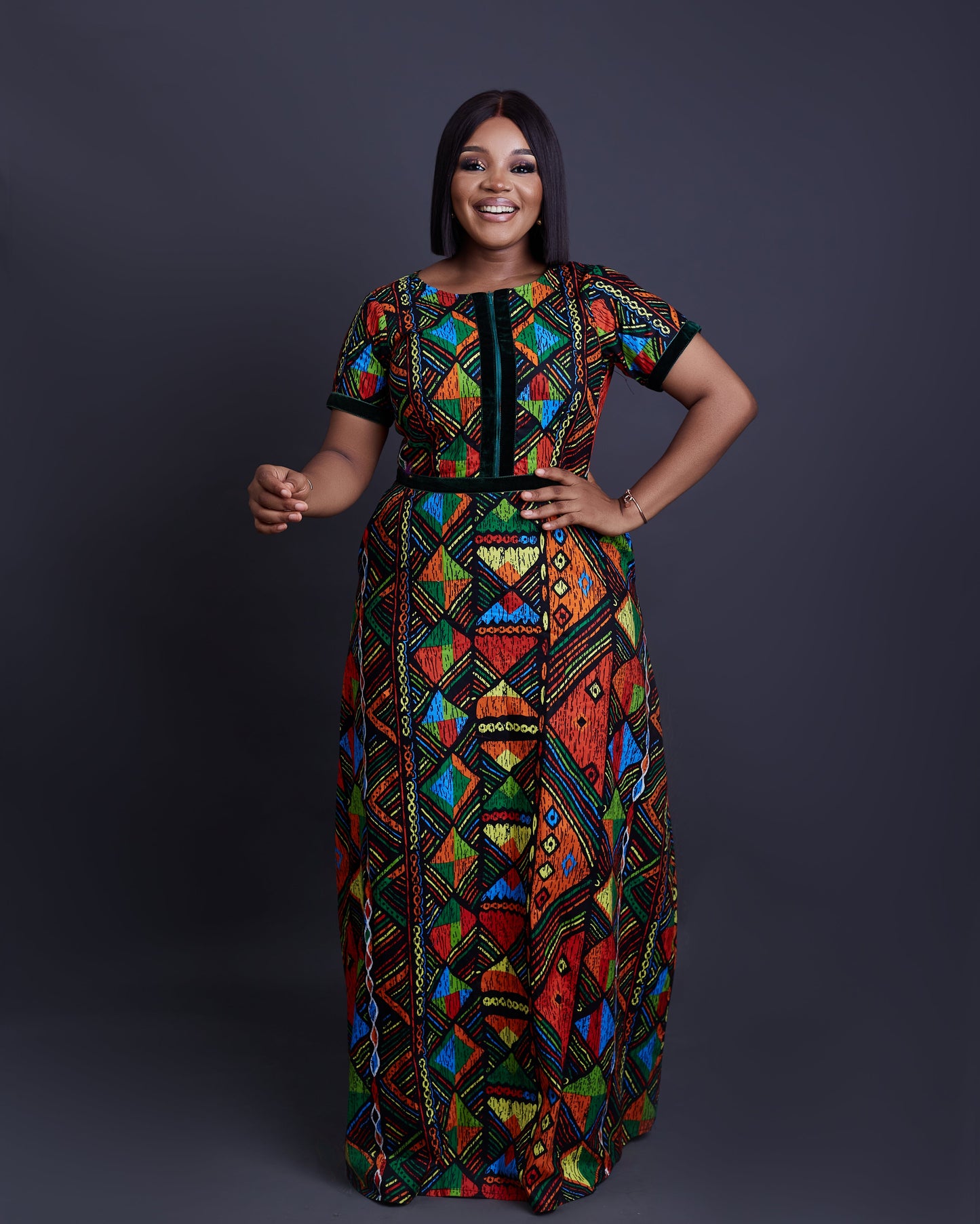 Leona African ankara print short sleeve dress