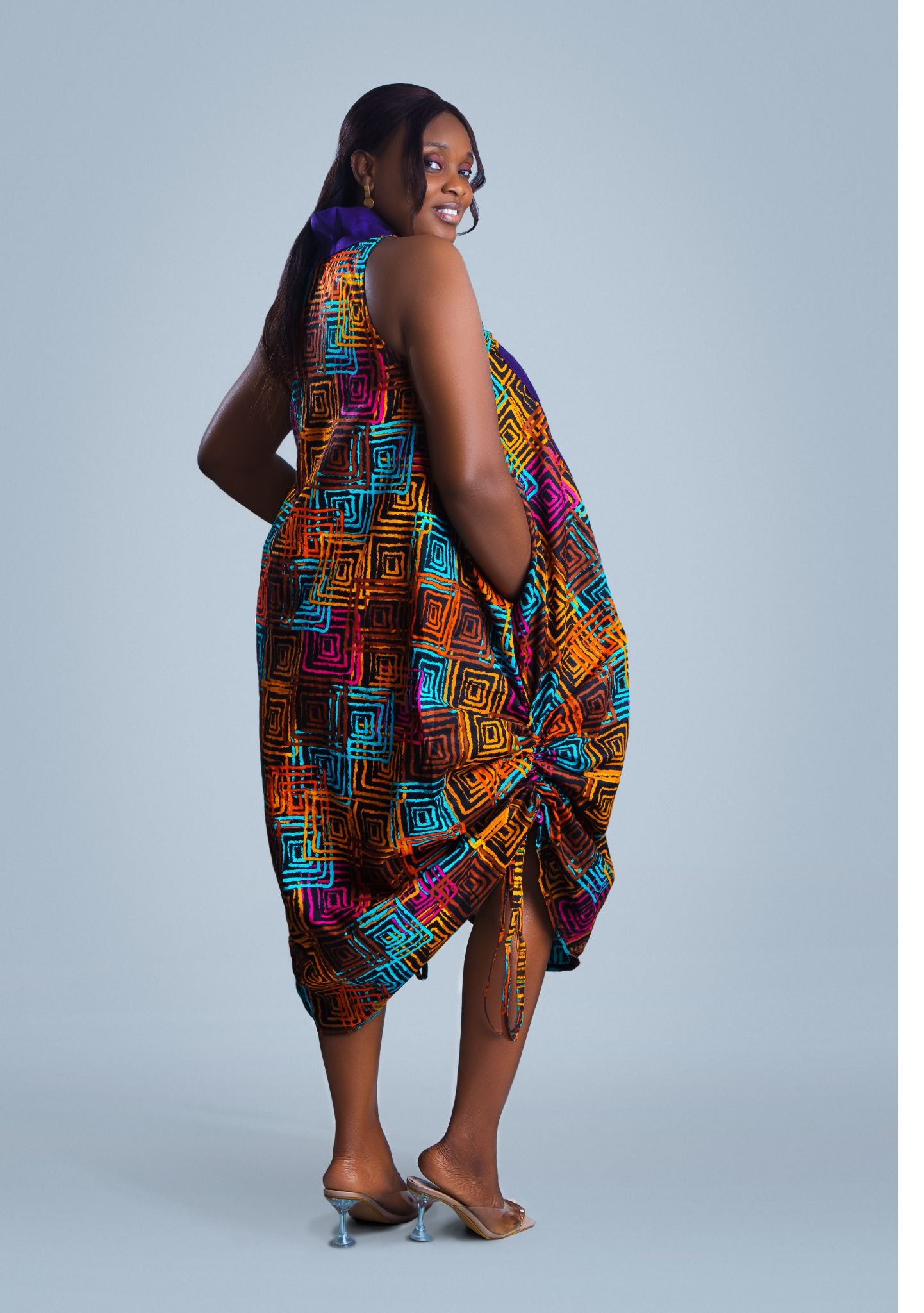 Kiira African hand dyed batik mid-length dress