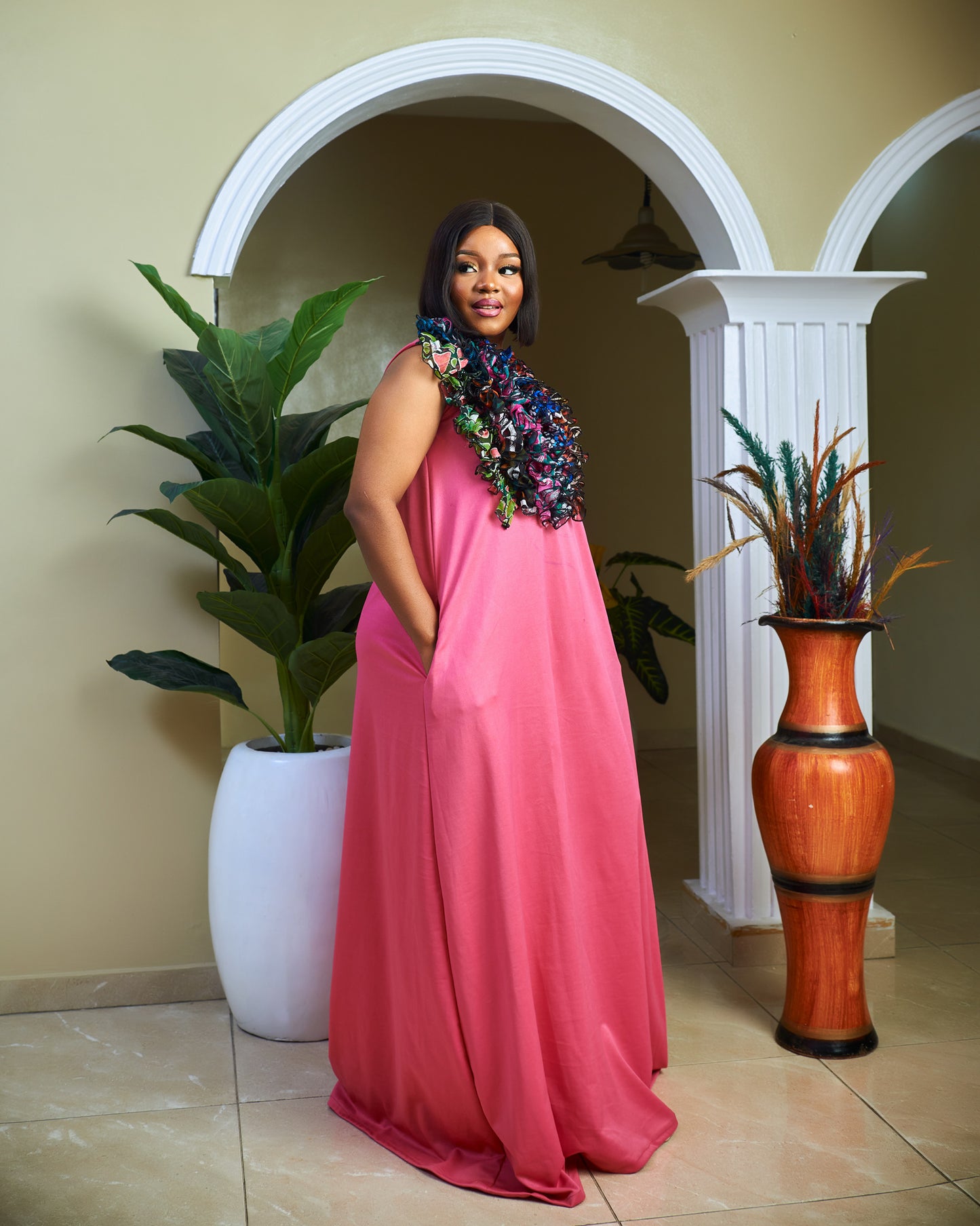 Bliss off-shoulder long dress - pink