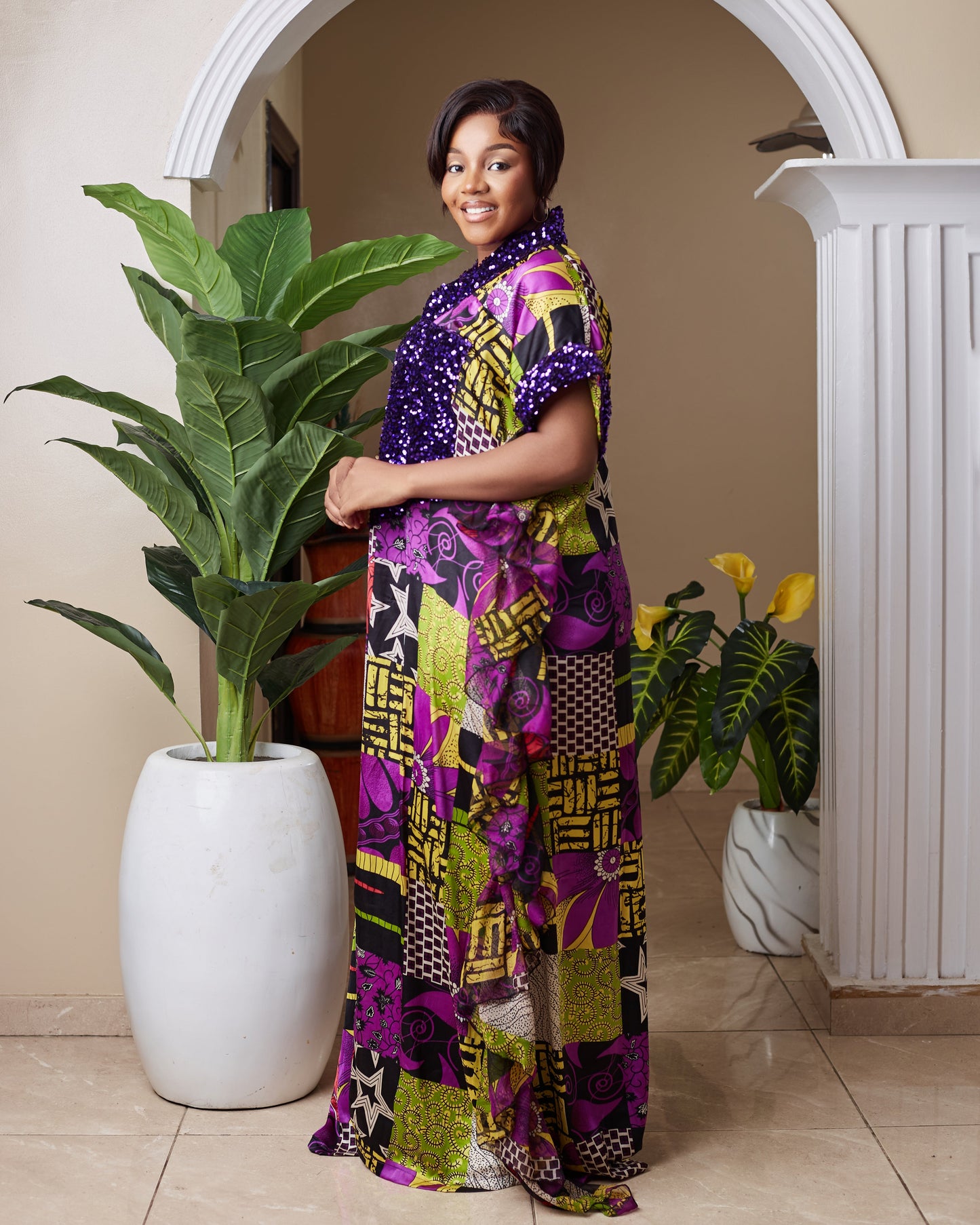 Debbi Women's African Print Boubou Dress ( silk patches )