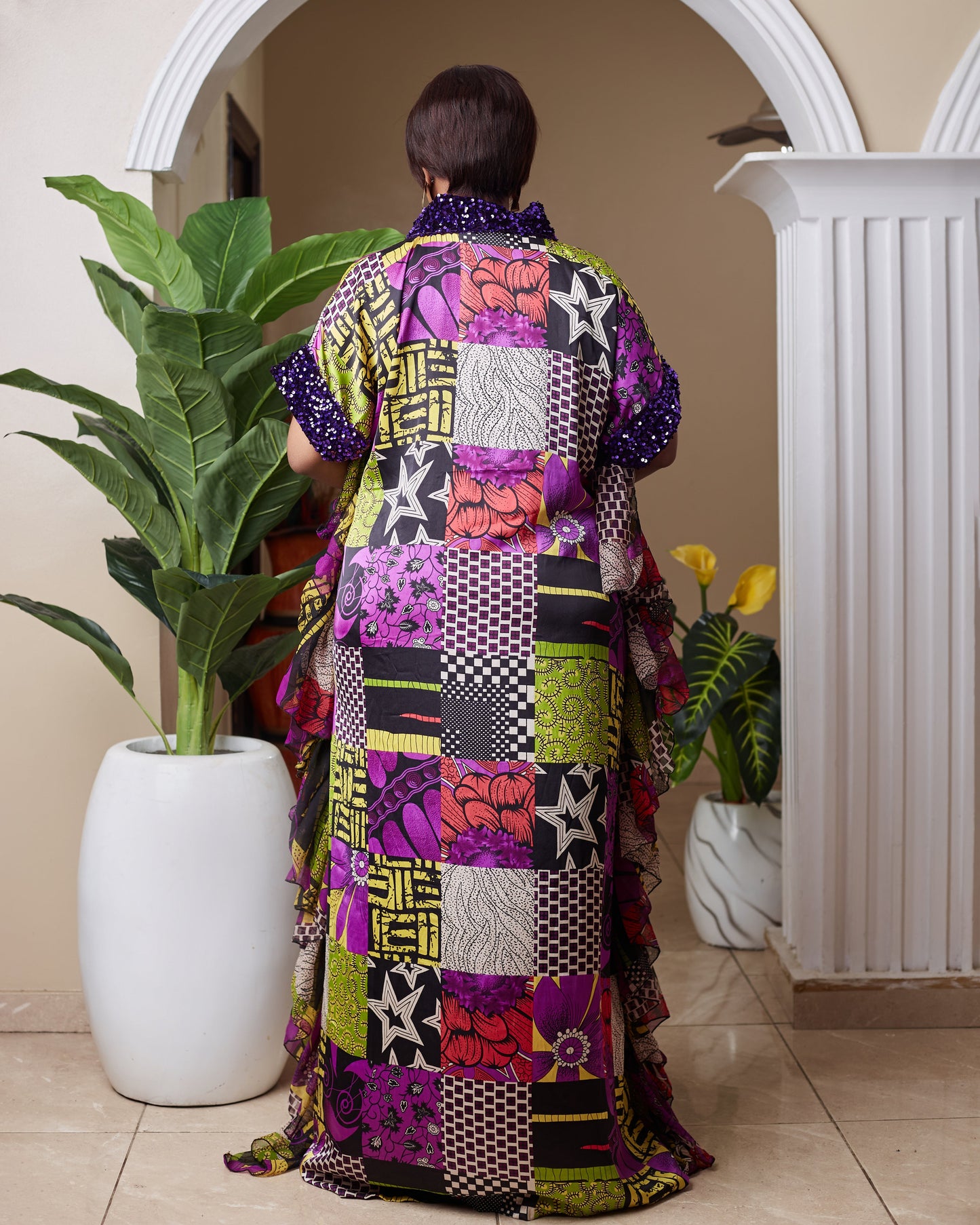 Debbi Women's African Print Boubou Dress ( silk patches )